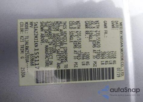 2019 Nissan Murano Sl from USA, damaged, VIN 5N1AZ2MJ1KN155117